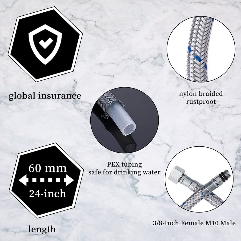 GGStudy 24-Inch Faucet Connector Braided Stainless Steel Supply Hose 3/8-Inch Female Compression Thread x M10 Male Connector One Pair - Image 5